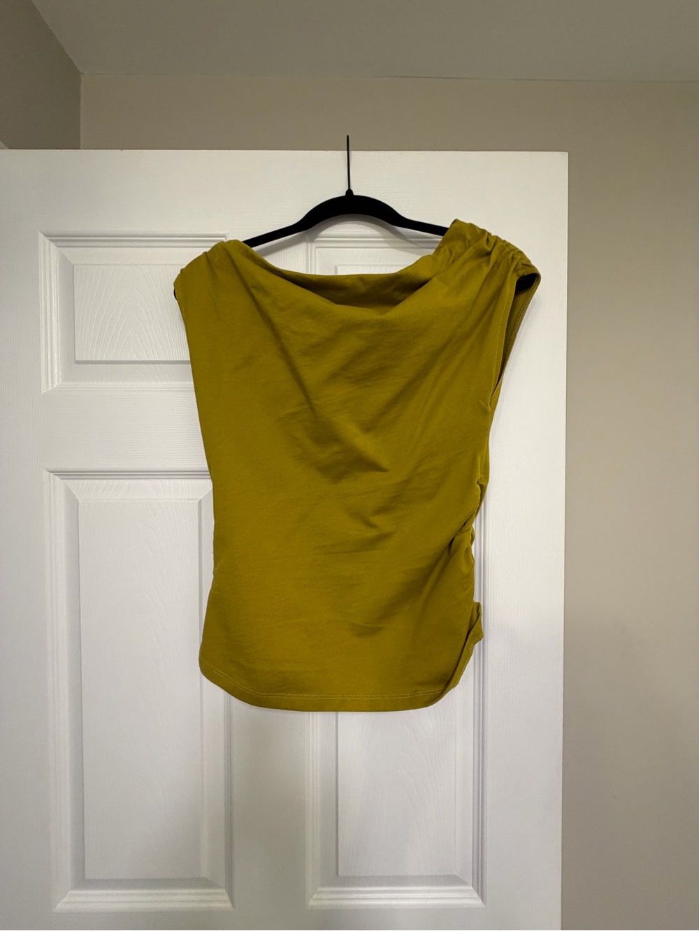 Zara Olive Green Draped Asymmetric Tank Top